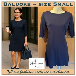 Balauoke Navy Scallop Hem Sheath Dress Women’s Small Half Sleeve Above Knee